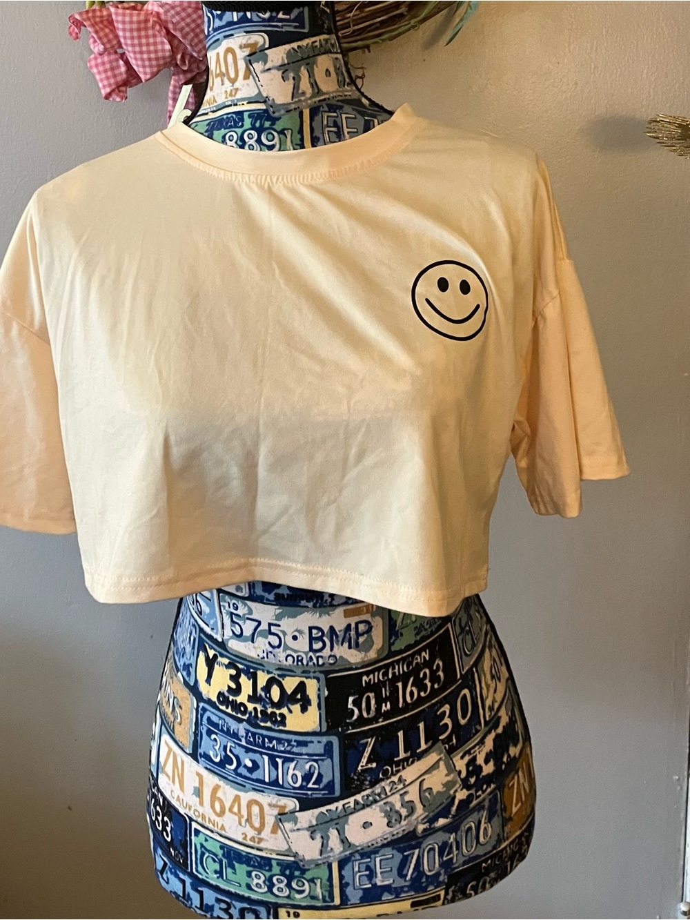 Smiley Crop Tee - Light Yellow Women's Top